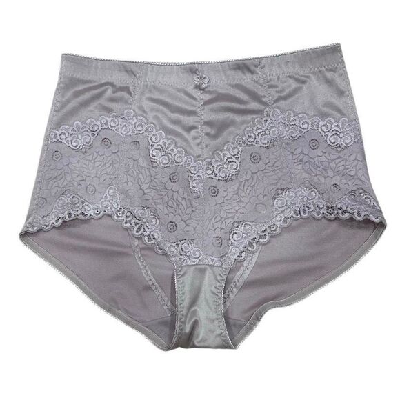Vtg Delta Burke Shaping Brief Women's Size 10/3X Tan Gray Shiny Embroidered Lace - Picture 1 of 6